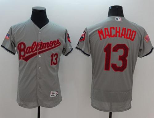Orioles #13 Manny Machado Grey Fashion Stars & Stripes Flexbase Authentic Stitched MLB Jersey - Click Image to Close